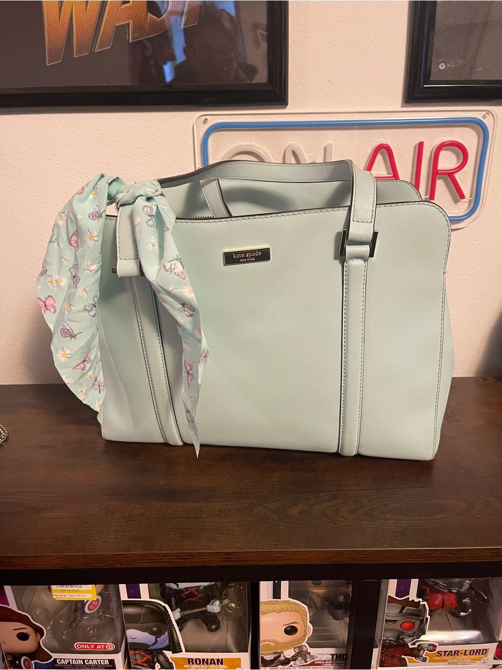 kate spade Mint Green Leather Satchel with Floral Scarf
